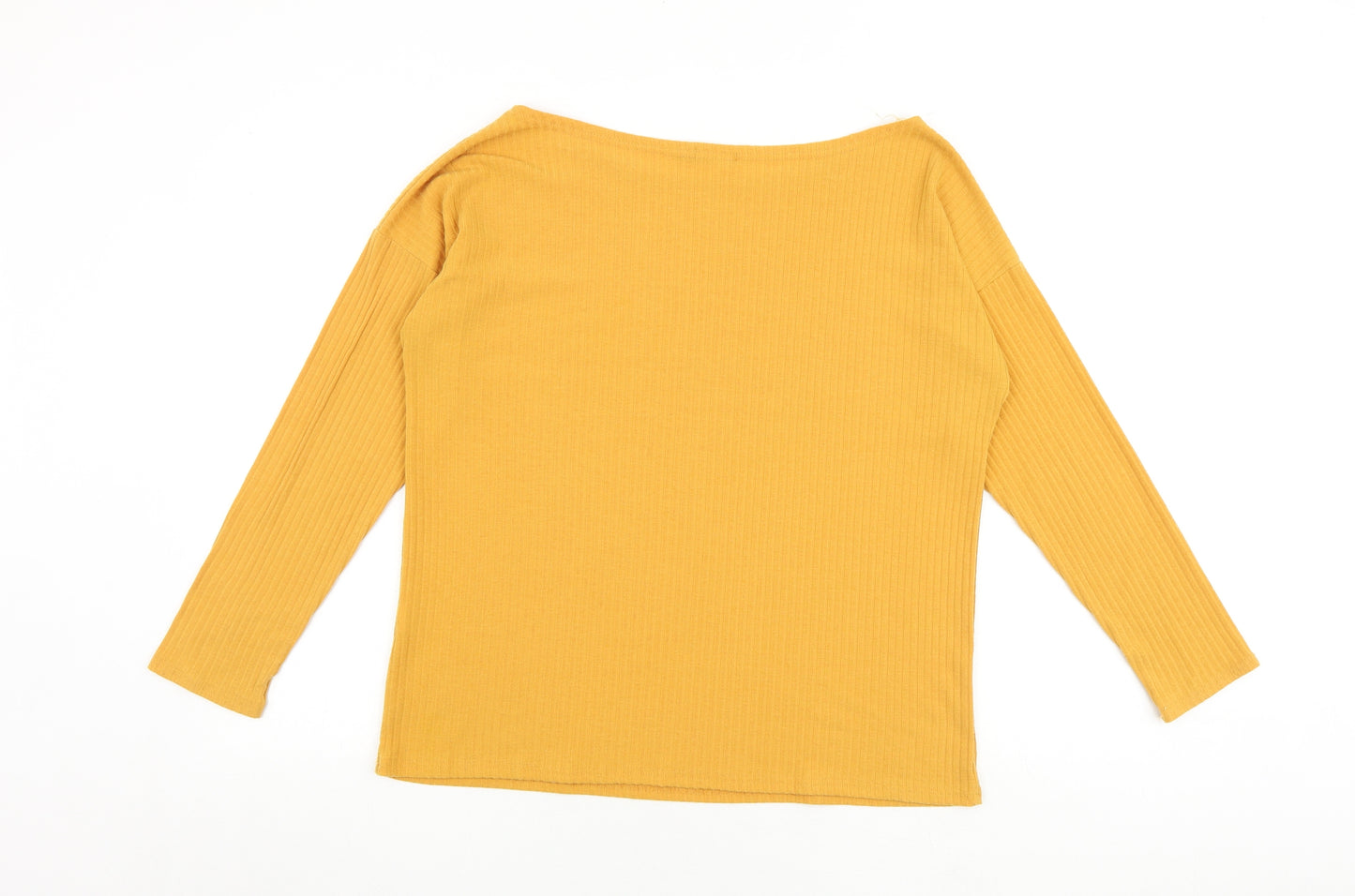 Boohoo Womens Yellow Polyester Basic T-Shirt Size 14 Boat Neck - Ribbed