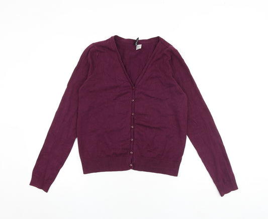H&M Womens Purple V-Neck 100% Cotton Cardigan Jumper Size M