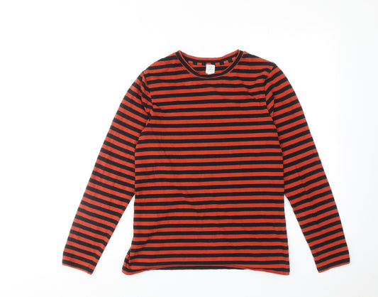 John Lewis Womens Red Striped Cotton Basic T-Shirt Size 12 Round Neck