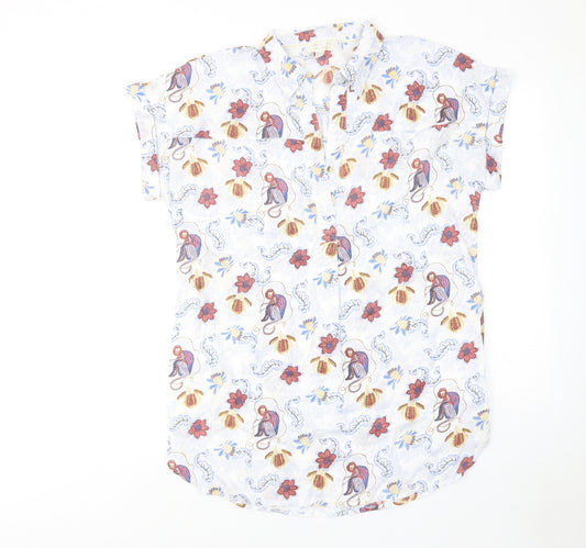 White Stuff Womens Multicoloured Geometric Linen Shirt Dress Size 12 Collared Button