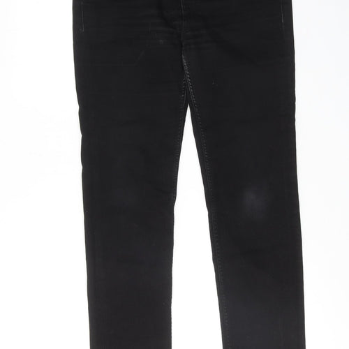 Marks and Spencer Womens Black Cotton Straight Jeans Size 12 Regular Zip