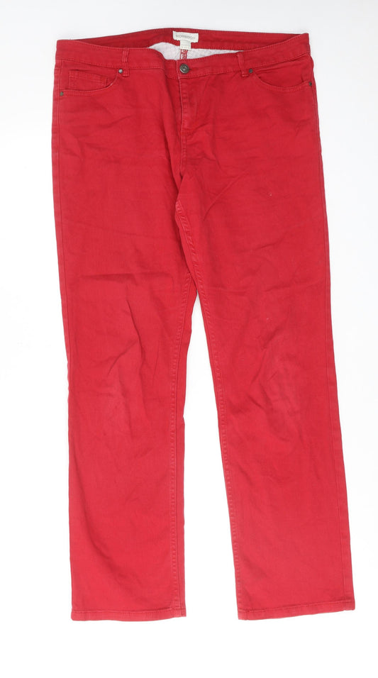Monsoon Womens Red Cotton Straight Jeans Size 16 Regular Zip