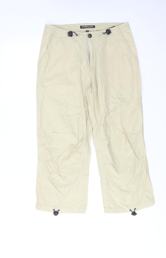 Marwin Womens Beige Cotton Trousers Size S Regular Zip - Drawstring Hem