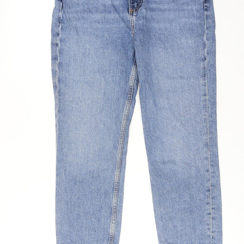 Denim & Co. Womens Blue Cotton Straight Jeans Size 12 Regular Zip - Raw Hem