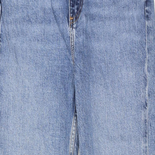 Denim & Co. Womens Blue Cotton Straight Jeans Size 12 Regular Zip - Raw Hem