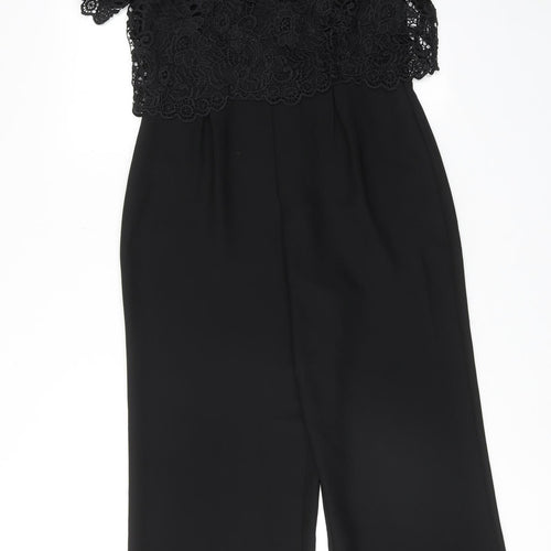 Marks and Spencer Womens Black Polyester Jumpsuit One-Piece Size 12 Hook & Eye - Crochet Overlay