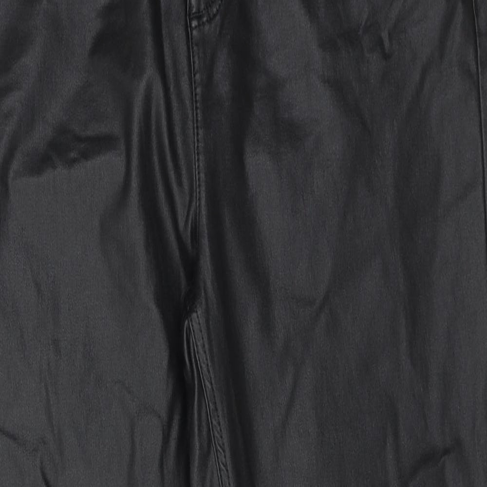 Marks and Spencer Womens Black Viscose Trousers Size 20 Regular Zip - Coated