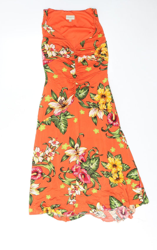 Karen Millen Womens Orange Floral Viscose A-Line Size 12 Sweetheart Zip