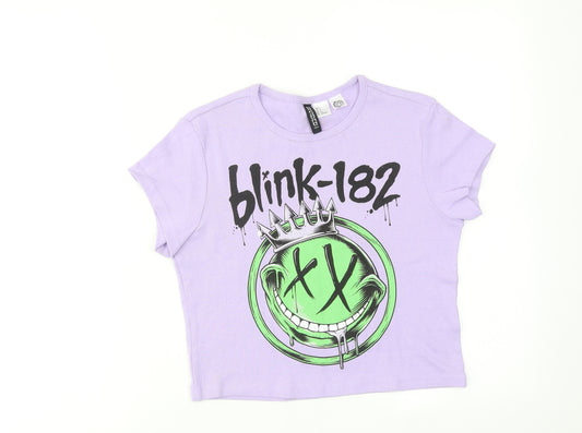 H&M Womens Purple Cotton Basic T-Shirt Size S Round Neck - Blink-182