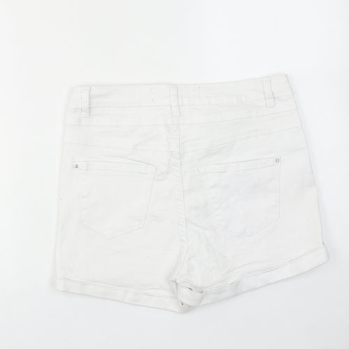 New Look Womens White Cotton Hot Pants Shorts Size 12 Regular Zip