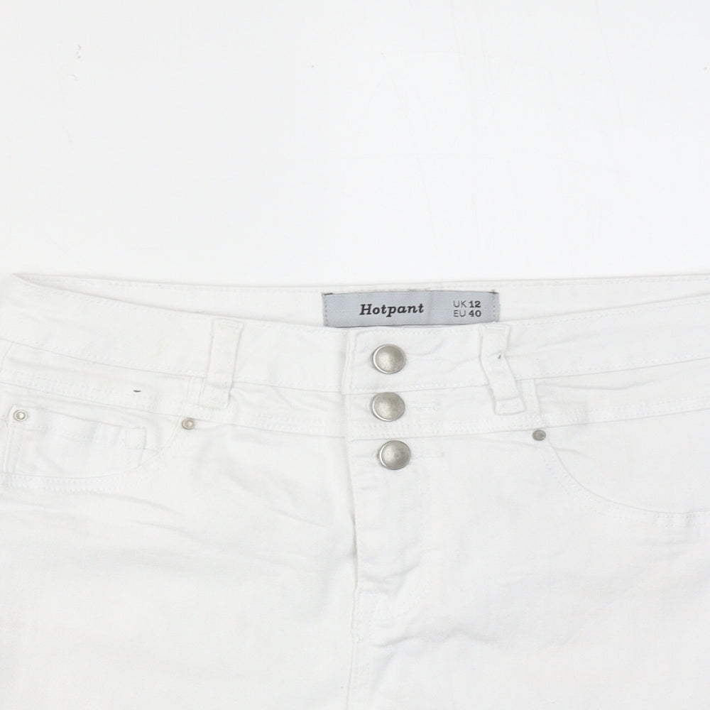 New Look Womens White Cotton Hot Pants Shorts Size 12 Regular Zip