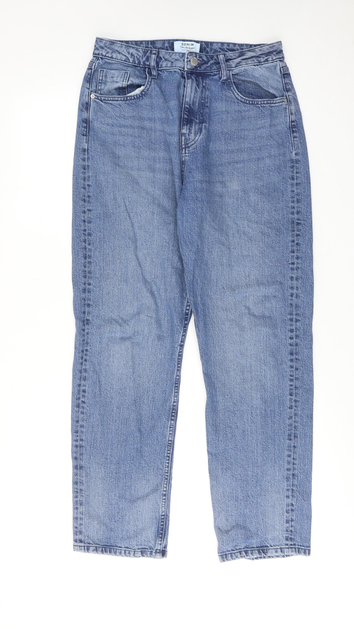 Miss Selfridge Womens Blue Cotton Straight Jeans Size 10 Regular Zip
