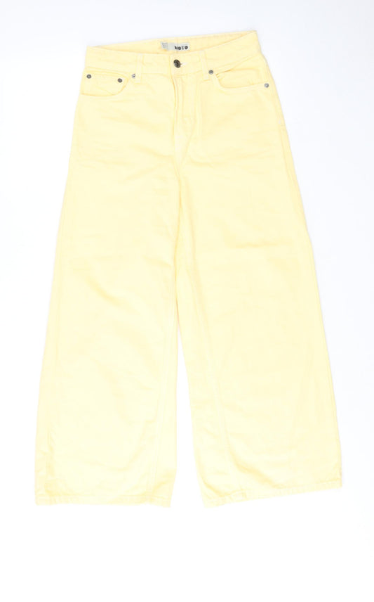 Tpshop Womens Yellow Cotton Wide-Leg Jeans Size 26 in L32 in Regular Zip