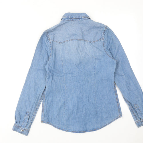 Matalan Womens Blue Cotton Basic Button-Up Size 8 Collared
