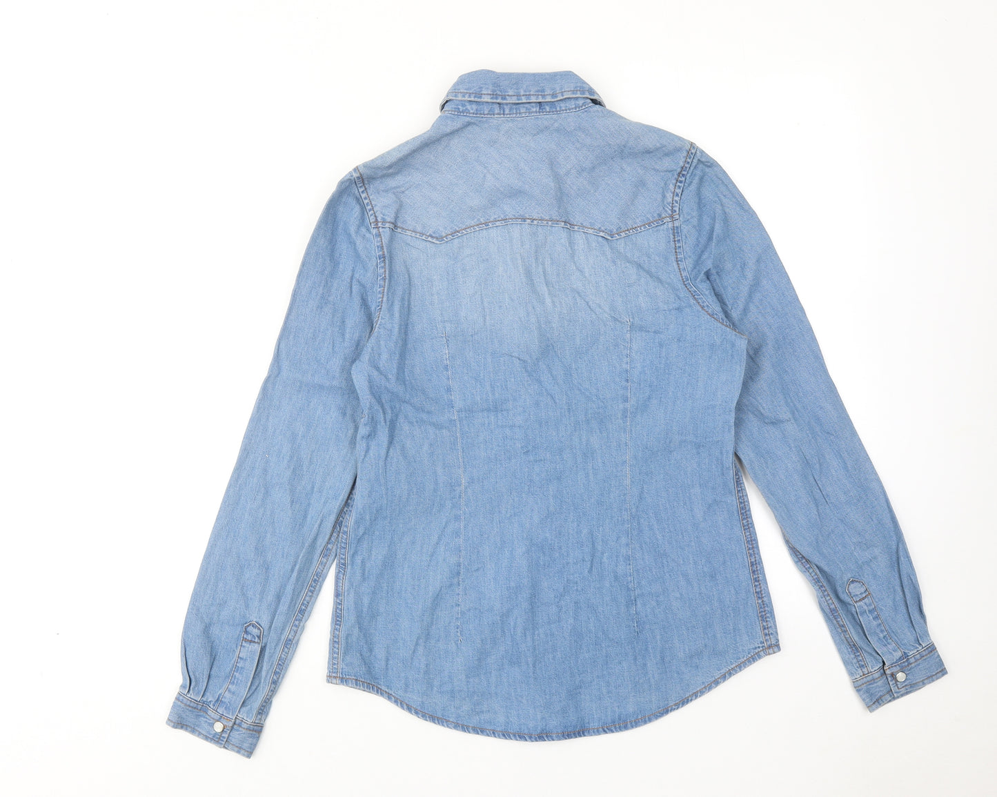 Matalan Womens Blue Cotton Basic Button-Up Size 8 Collared