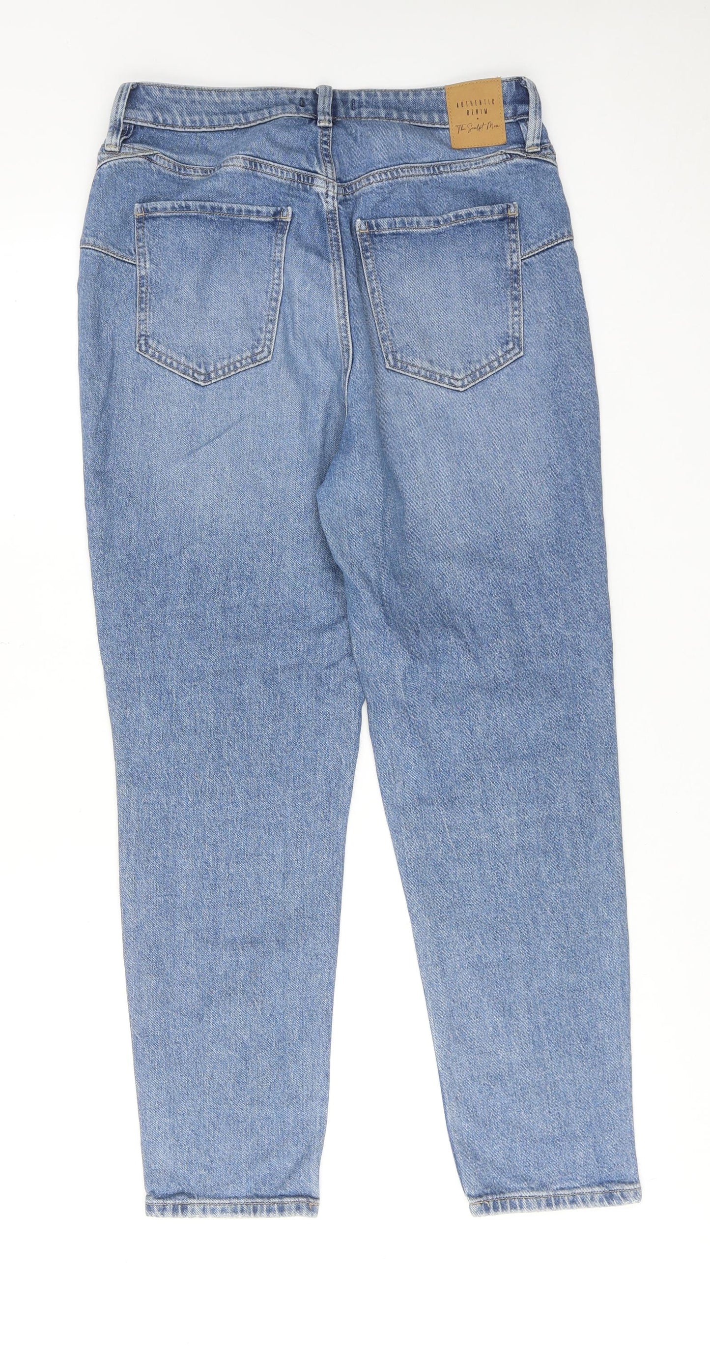 F&F Womens Blue Cotton Tapered Jeans Size 12 Regular Zip