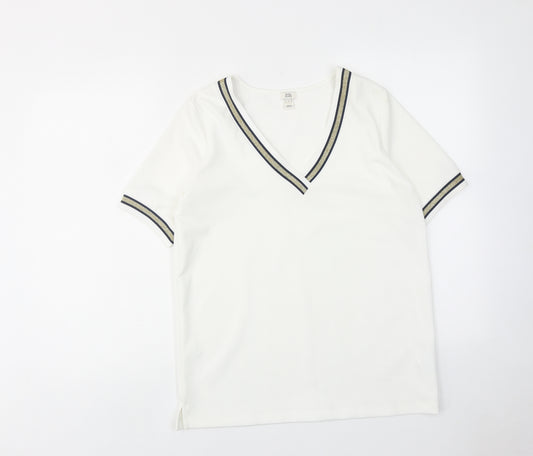 River Island Womens White Polyester Basic T-Shirt Size 8 V-Neck
