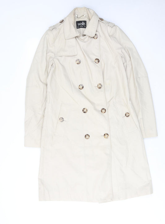 Wallis Womens Beige Trench Coat Coat Size 8 Button