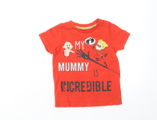 Disney Boys Red Cotton Basic T-Shirt Size 2-3 Years Round Neck Pullover - My Mummy Is Incredible