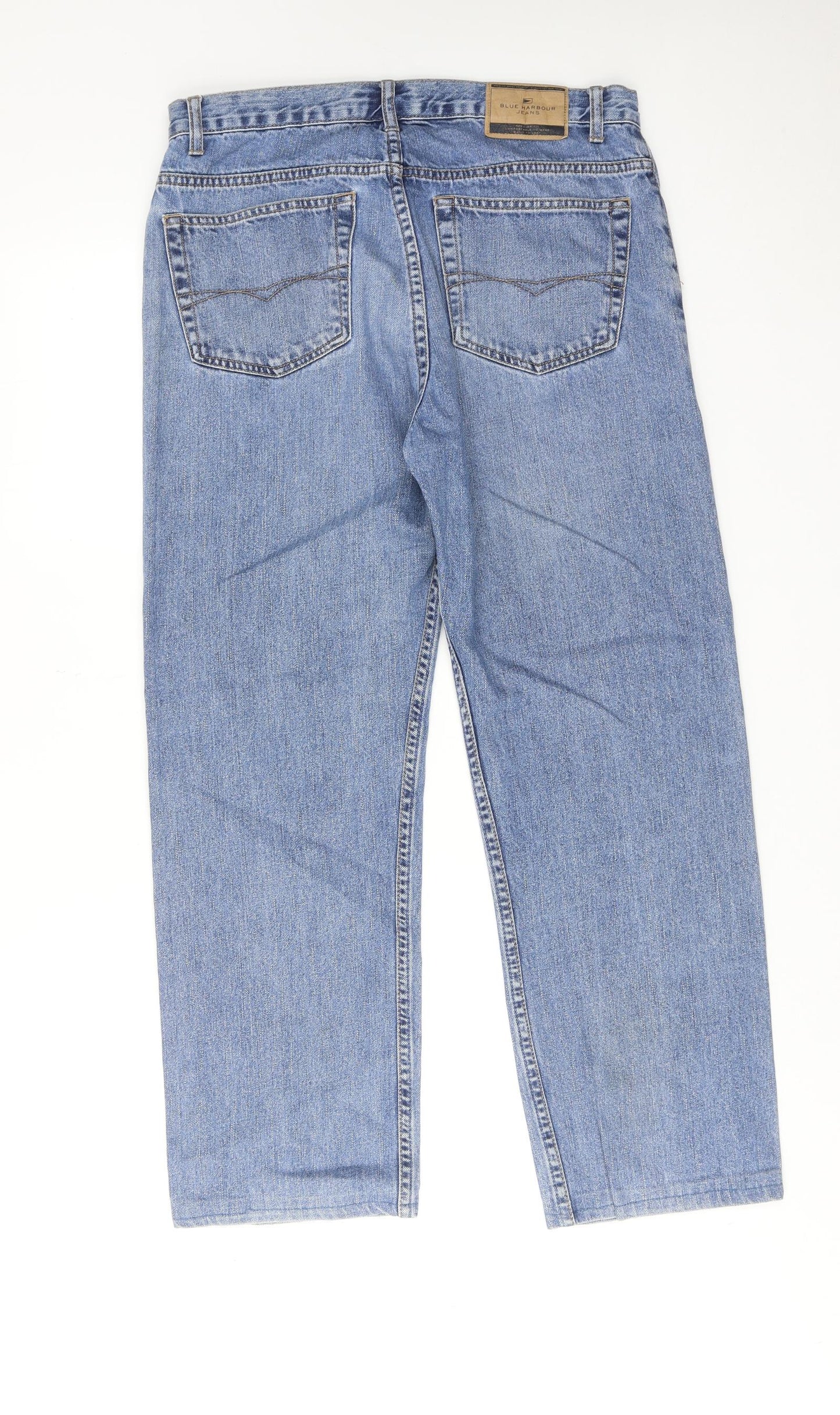 Blue Harbour Mens Blue Cotton Straight Jeans Size 34 in L31 in Regular Zip
