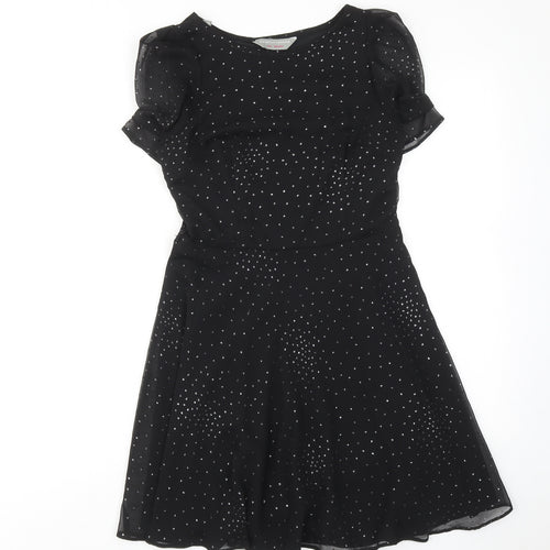 Dorothy Perkins Womens Black Polka Dot Polyester A-Line Size 8 Round Neck Zip