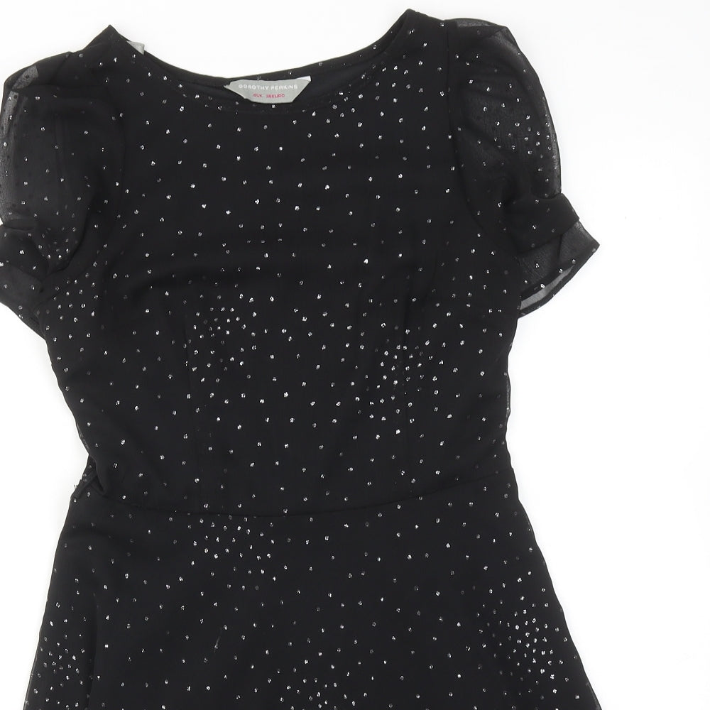 Dorothy Perkins Womens Black Polka Dot Polyester A-Line Size 8 Round Neck Zip
