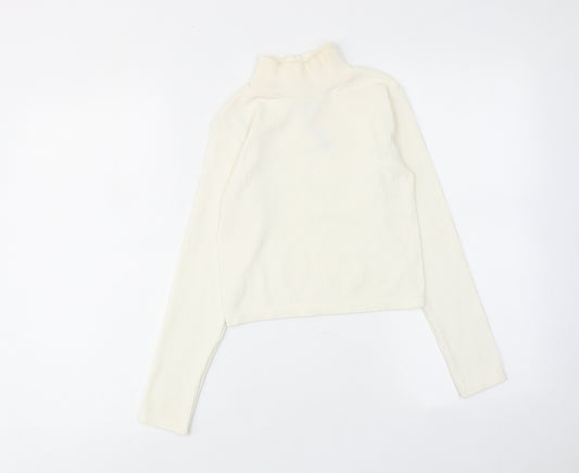 Zara Womens Ivory Polyamide Basic T-Shirt Size XS High Neck
