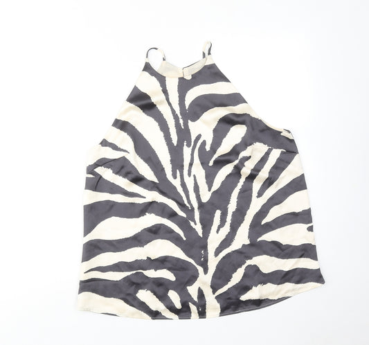 H&M Womens Beige Animal Print Polyester Camisole Tank Size M Round Neck - Zebra Print