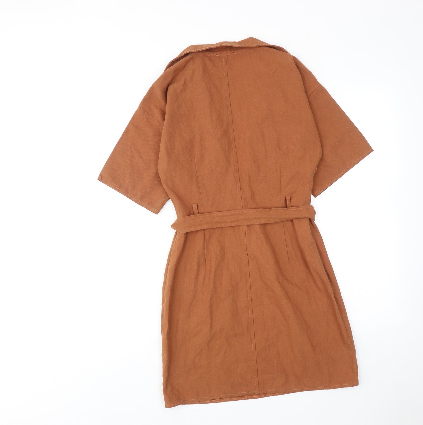 PRETTYLITTLETHING Womens Brown Cotton Shirt Dress Size 10 Collared Pullover