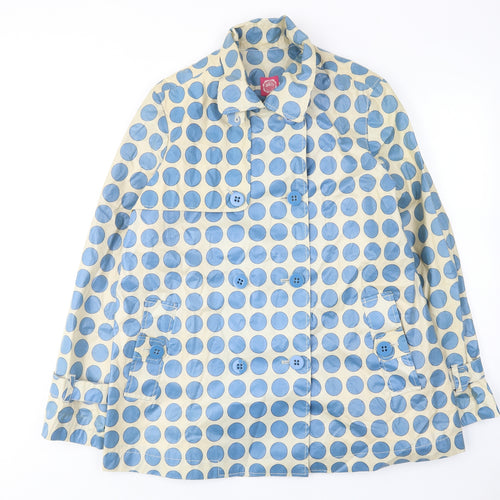 Joules Womens Blue Polka Dot Rain Coat Coat Size 16 Zip