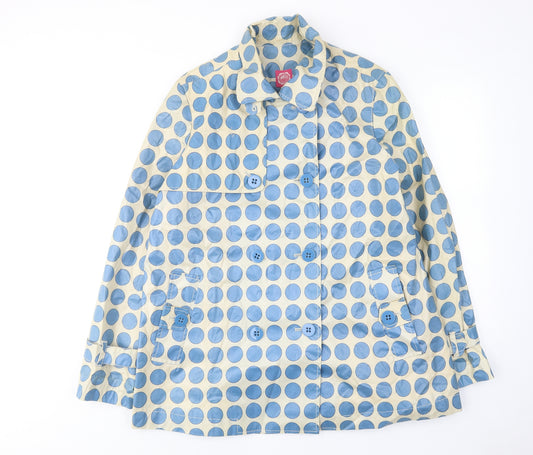 Joules Womens Blue Polka Dot Rain Coat Coat Size 16 Zip