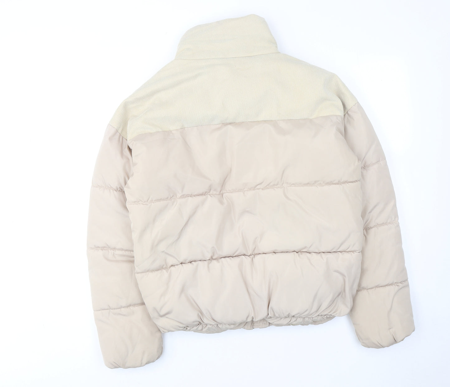 PRETTYLITTLETHING Womens Beige Puffer Jacket Jacket Size 8 Zip - Corduroy Detail