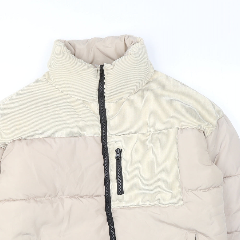 PRETTYLITTLETHING Womens Beige Puffer Jacket Jacket Size 8 Zip - Corduroy Detail