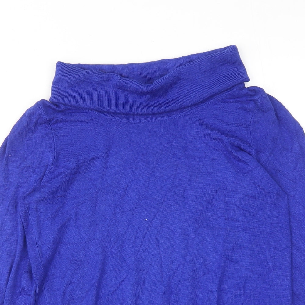 Marks and Spencer Womens Blue Roll Neck Viscose Pullover Jumper Size 10