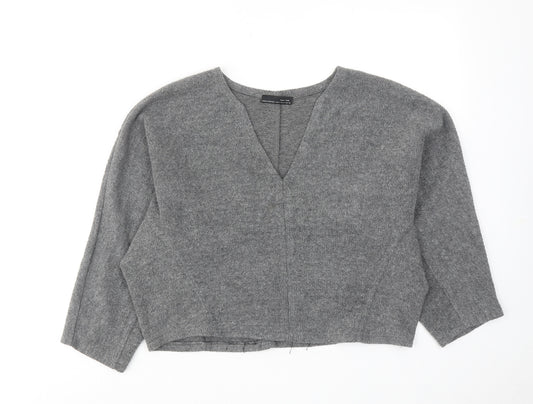 Zara Womens Grey V-Neck Polyester Pullover Jumper Size M