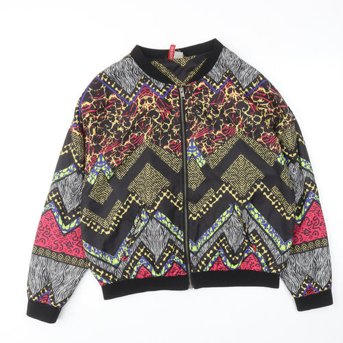 H&M Womens Multicoloured Geometric Bomber Jacket Jacket Size M Zip