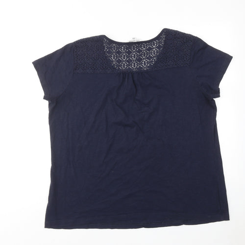 Debenhams Womens Blue Cotton Basic T-Shirt Size 20 Round Neck - Lace Detail