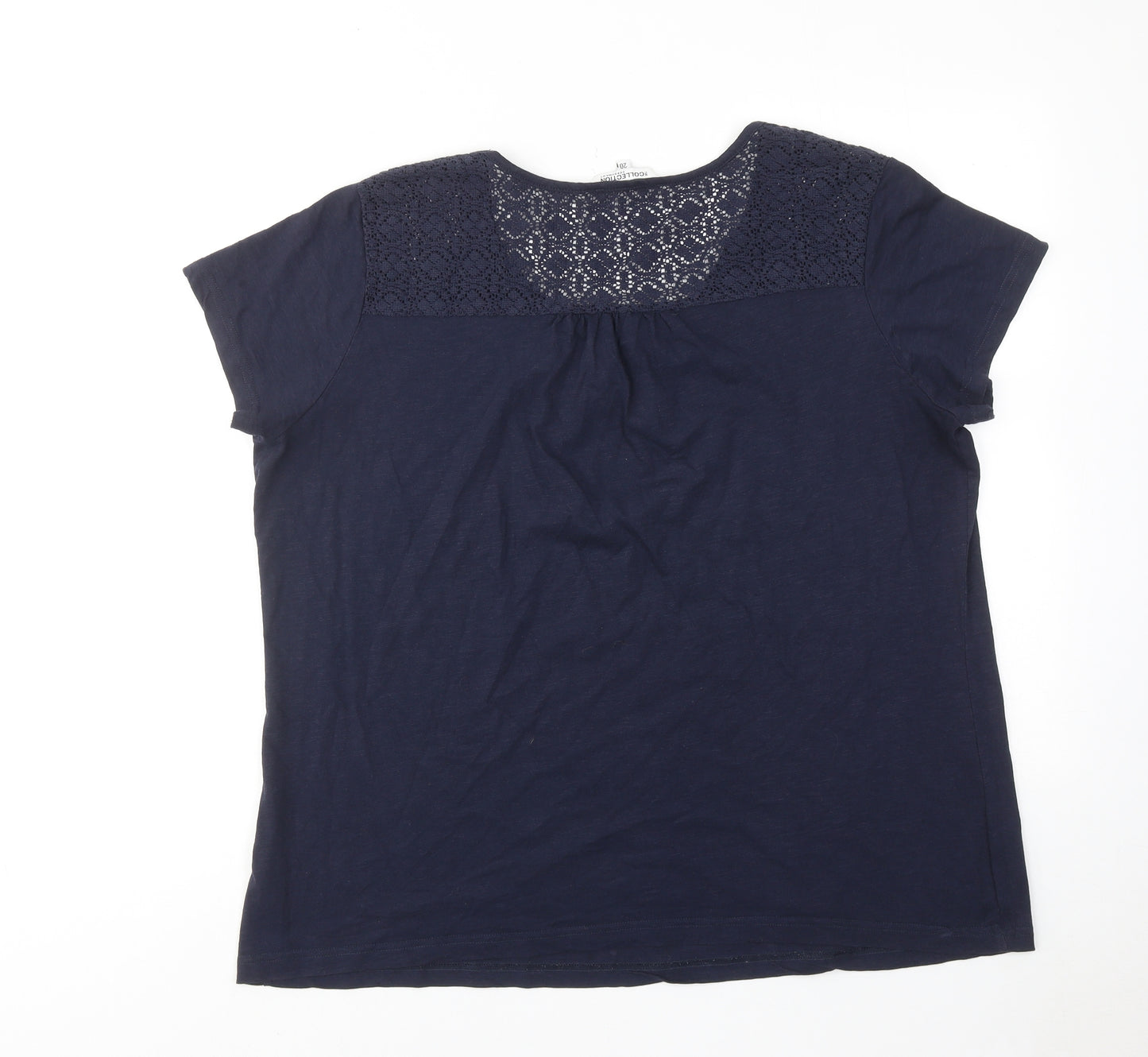 Debenhams Womens Blue Cotton Basic T-Shirt Size 20 Round Neck - Lace Detail