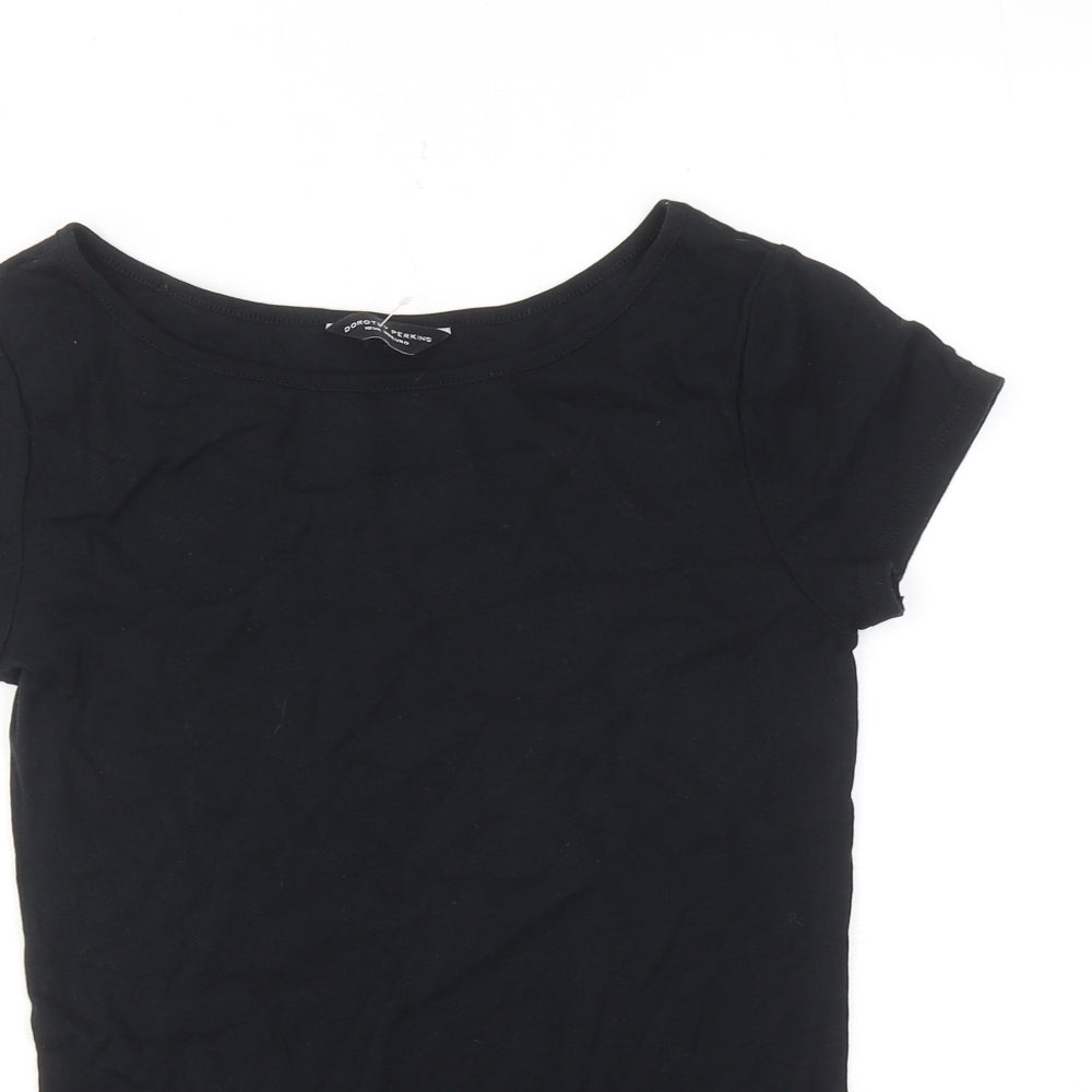 Dorothy Perkins Womens Black Cotton Basic T-Shirt Size 10 Boat Neck