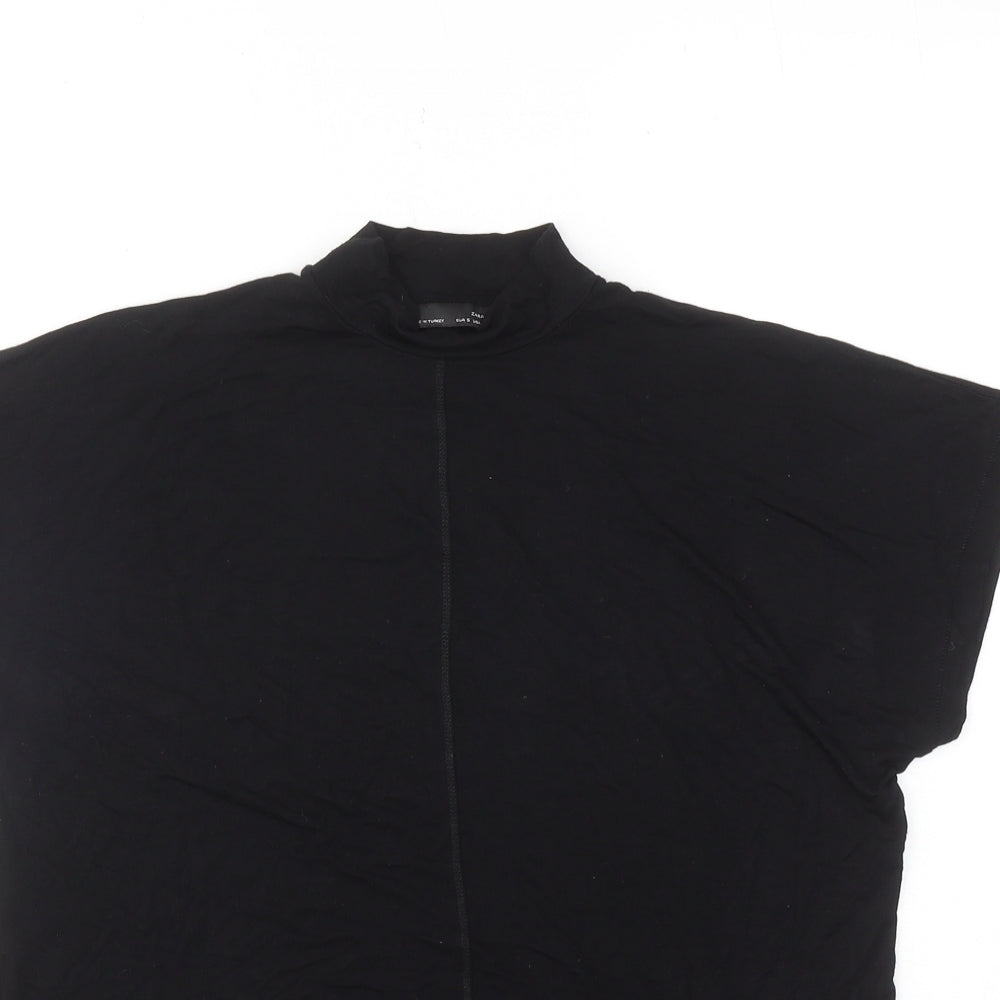 Zara Womens Black Viscose Basic T-Shirt Size S Mock Neck