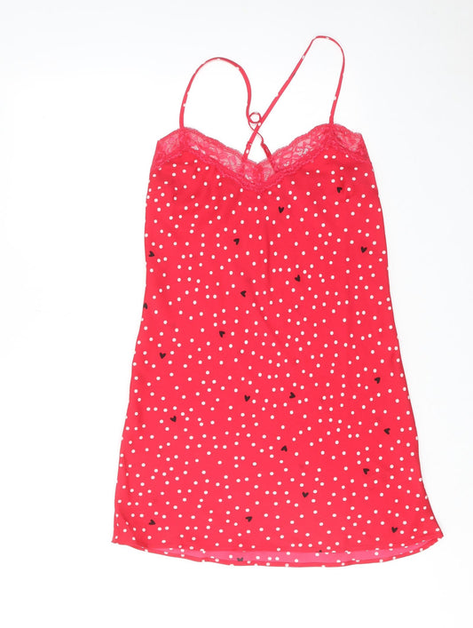 Marks and Spencer Womens Red Polka Dot Polyester Cami Dress Size 6 - Lace Trim