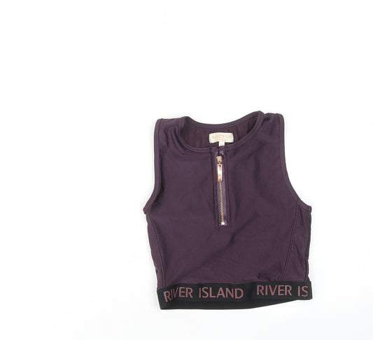 River Island Girls Purple Polyester Cropped Tank Size 9-10 Years Round Neck Zip