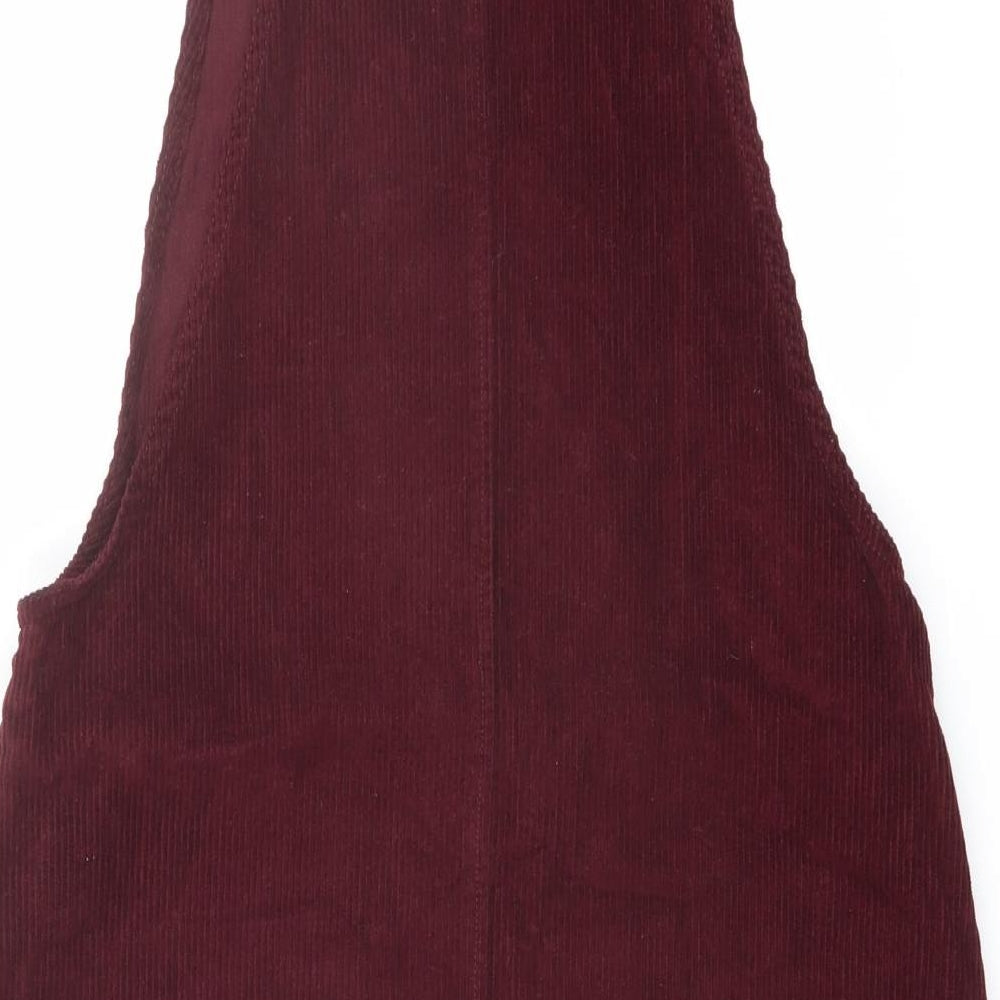 Papaya Womens Red Cotton Pinafore/Dungaree Dress Size 14 Square Neck Buckle - Pinafore