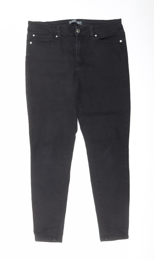 Denim & Co. Womens Black Cotton Skinny Jeans Size 14 L26 in Regular Button