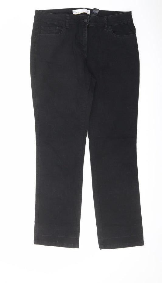 NEXT Womens Black Cotton Straight Jeans Size 14 L29 in Slim Button