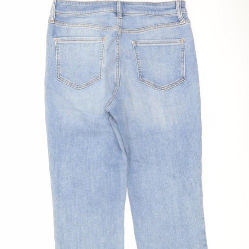 F&F Womens Blue Cotton Cropped Jeans Size 12 L20 in Regular Button