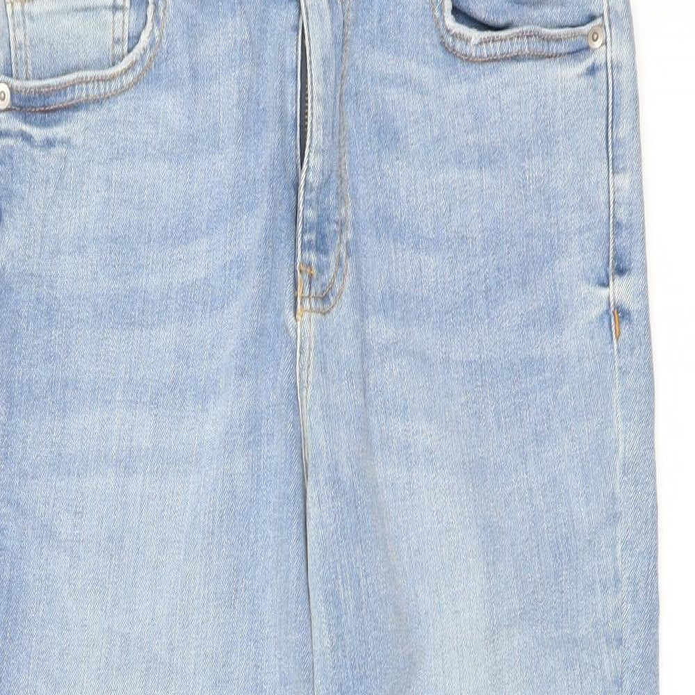 F&F Womens Blue Cotton Cropped Jeans Size 12 L20 in Regular Button