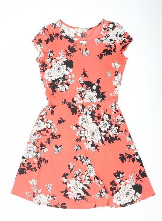 Billie & Blossom Womens Orange Floral Polyester A-Line Size 12 Round Neck Pullover