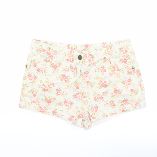 Denim & Co. Womens Multicoloured Floral Cotton Mom Shorts Size 12 L3 in Regular Button