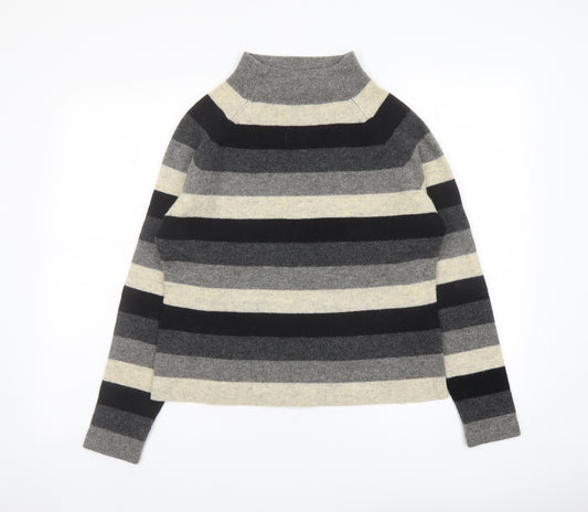 Hobbs Womens Grey Mock Neck Striped Wool Pullover Jumper Size 14